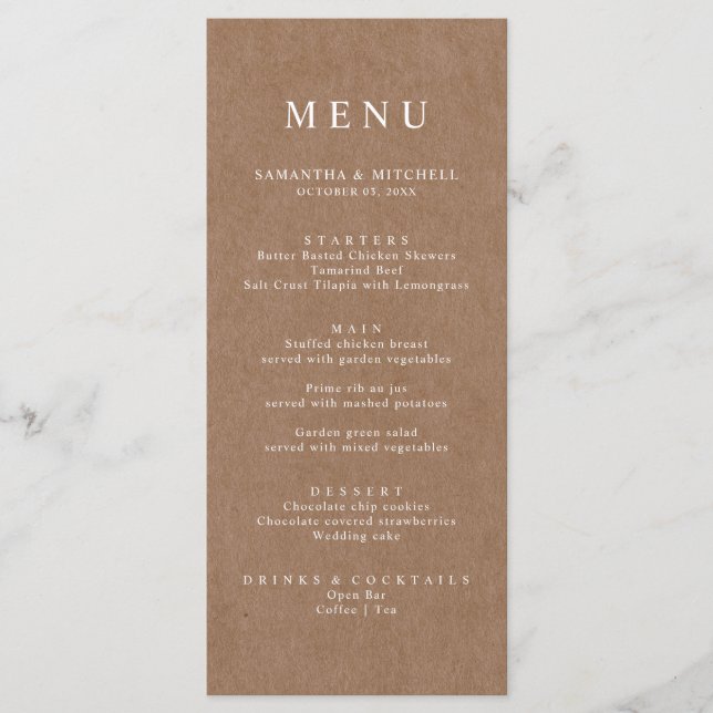 Enkel Rustic Kraft Brown Menu Meny (Framsida)