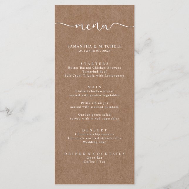 Enkel Rustic Kraft Brown Menu Meny (Framsida)