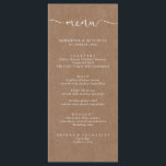 Enkel Rustic Kraft Brown Menu Meny<br><div class="desc">Det här anpassadet-menykortet är designat att samordna med vår minimalistiska Rustic Collection och har ett vitt klassiskt teckensnitt på en effektbakgrund. Detta är en enkel och minimalistisk rastsamling, mycket mångsidig och lämplig för vilken säsong som helst i bröllop. Om du vill göra en mer avancerad anpassning av den här designen,...</div>