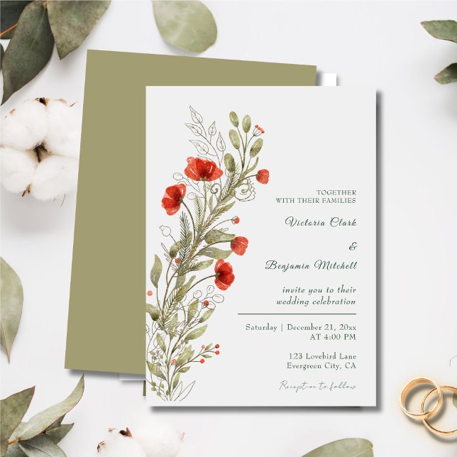 Enkel Rustic Watercolor Blommigt Boho Fall Wedding Inbjudningar (Simple Rustic Watercolor Floral Boho Fall Wedding Invitation)