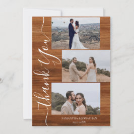 Enkel Rustic Wood Elegant Script 6 foton bröllop Tack Kort