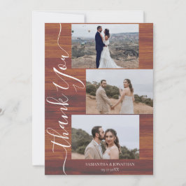 Enkel Rustic Wood Elegant Script 6 foton bröllop Tack Kort