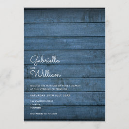 Enkel Rustic Wood Navy Blue Bröllop Inbjudningar