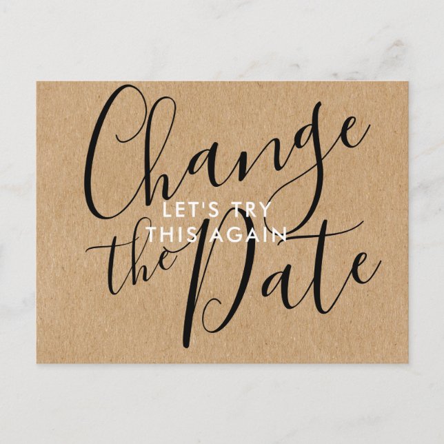 Enkel Rustik Ändra Datumet Inställt Uppskjutet Meddelande Vykort (Framsida)