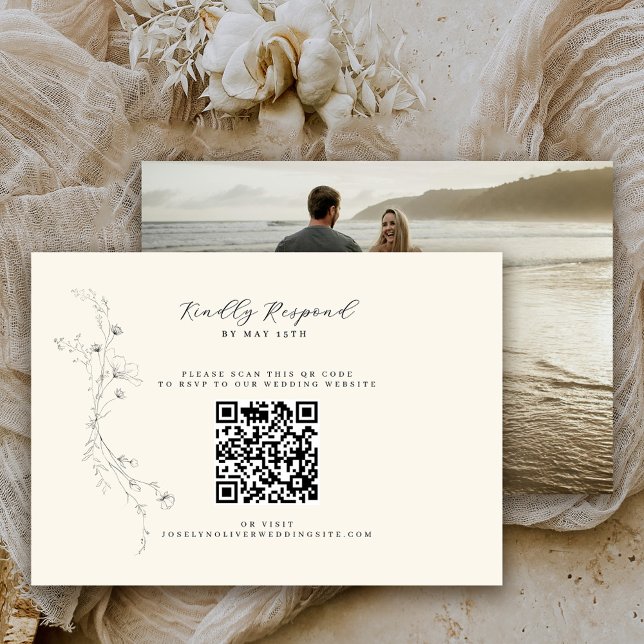 Enkel Rustik Blommig Minimalistisk QR-kod Foto OSA Kort (Skapare uppladdad)