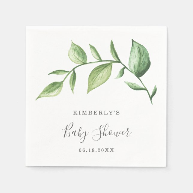 Enkel Rustik Elegant Greenery Baby Shower Pappersservett (Framsidan)