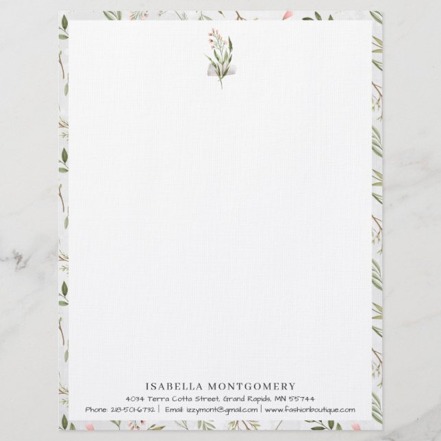 Enkel Rustik Grönska | Monogram Brevpapper (Framsida)