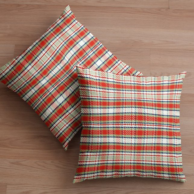 Enkel rustik julpläd söt röd grön pläd kudde (Rustic red and green plaid simple minimalist throw pillow)
