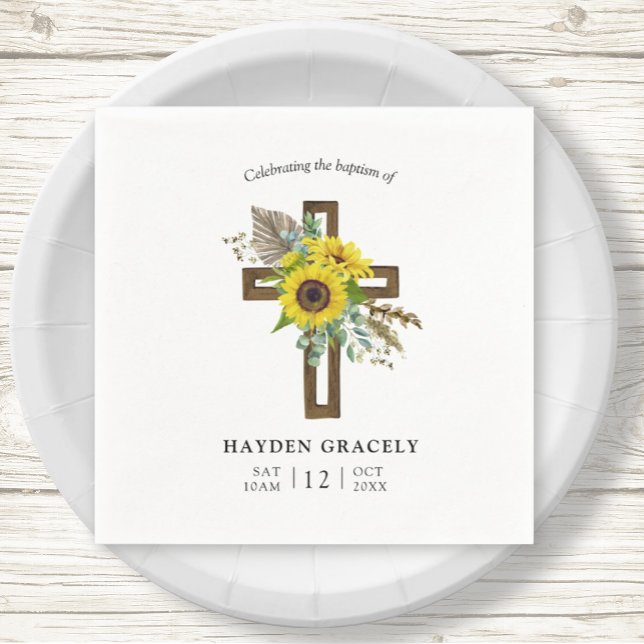 Enkel rustik solrosblomma Kor-baptism Pappersservett (Skapare uppladdad)