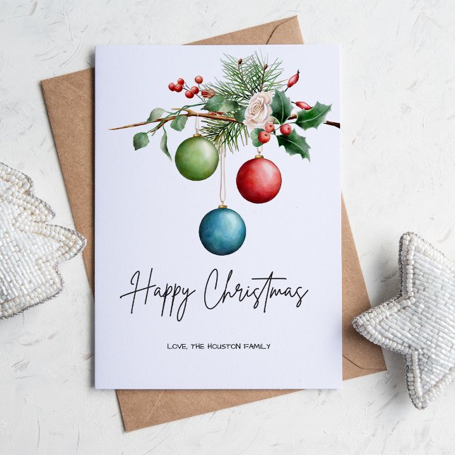 Enkel Rustik Tall Botanisk Platt Julkort (Skapare uppladdad)