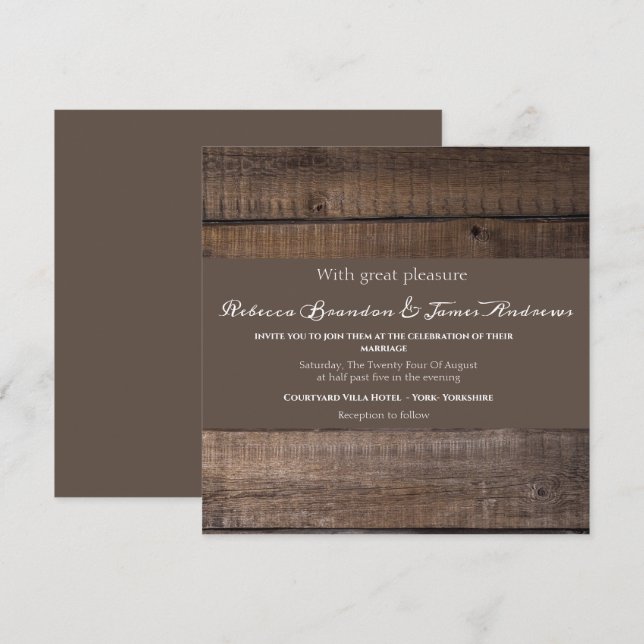 Enkel rustik träkalligrafi bröllopsinbjudan inbjudningar (Fram/baksida)