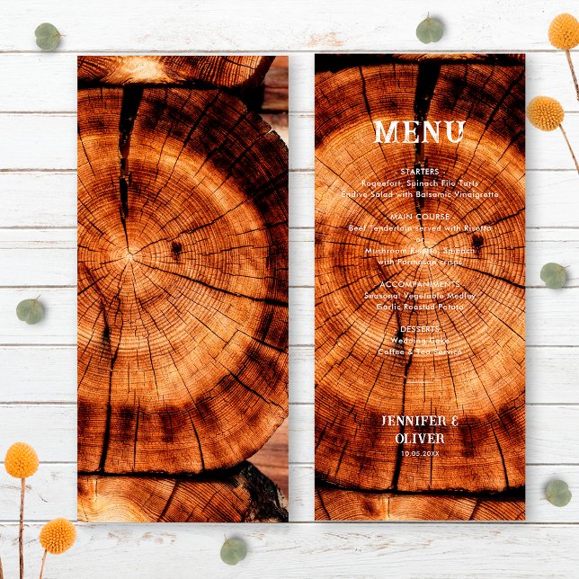Enkel Rustik Träskiva Bröllop Meny (Front/Back)
