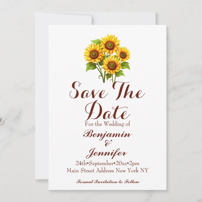 Enkel rustisk solros Bröllop Spara Datumet (Framsida)