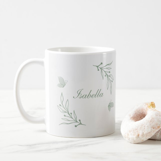 Enkel sagegrön botanisk  kaffemugg (Med munk)