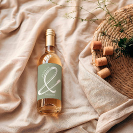 Enkel Sagegrön Djärv Modern Minimalistisk Bröllops Vinflaska Etikett