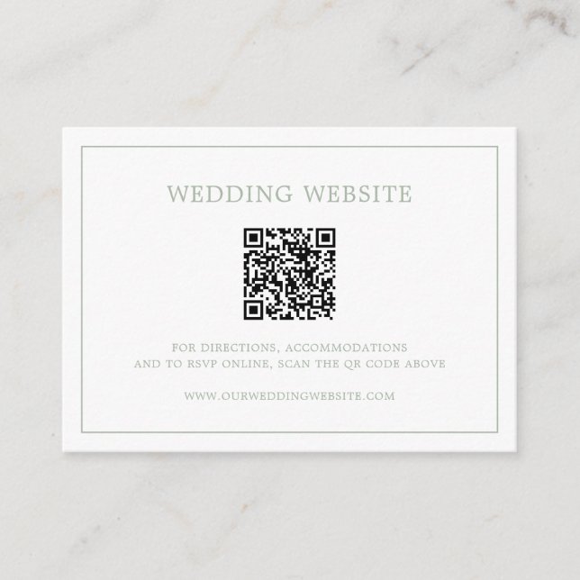 Enkel Sagegrön Monogram QR-kod Elegant Bröllop Tilläggskort (Framsida)