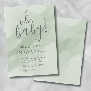 Enkel Sagegrön Oh Baby Shower Inbjudningar