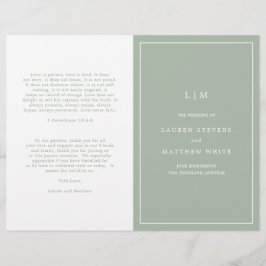 Enkel Saggrön Monogram Elegant Bröllopsprogram