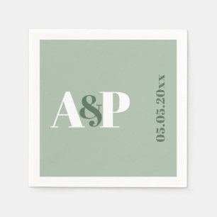 Enkel Saggrön Monogram Typografi Bröllop Pappersservett