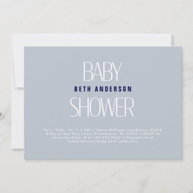 Enkel Sak Dusty Blue Baby Shower II Inbjudningar (Framsida)