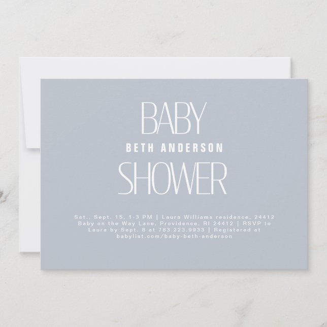 Enkel Sak Dusty Blue Baby Shower Inbjudningar (Framsida)