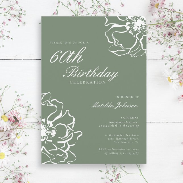 Enkel sålder 60:e Födelsedagsfesten Inbjudningar (Simple Sage 60th Birthday Party Invitation)