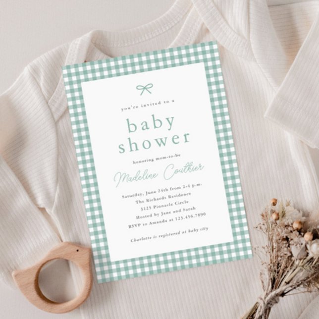 Enkel, Sälta Grön Könsneutral Bebis Shower (Simple Sage Green Gingham Gender Neutral Budget Baby Shower Invitations.)