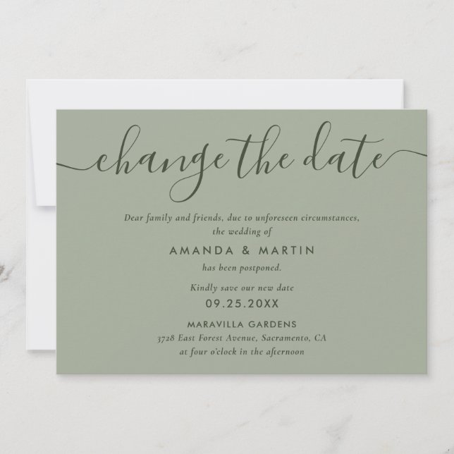 Enkel Salvia Grön Ändra Datum Uppställning Meddelande (Framsida)