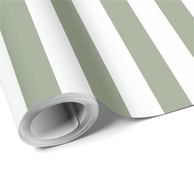 Enkel Salviagrön Vit Randig Mönster  Presentpapper (Rulle Hörn)