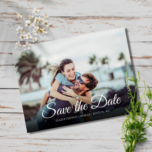 Enkel Save the Date Elegant Skript Foto Modern Vykort (Skapare uppladdad)