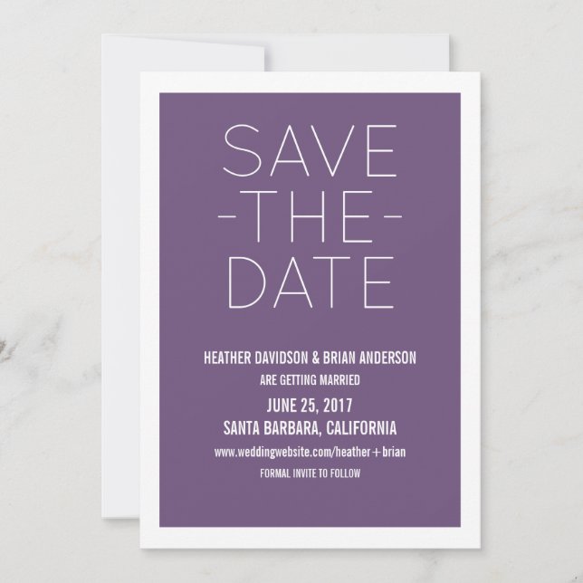 Enkel Save the Date-inbjudan, Lila Inbjudningar (Framsida)