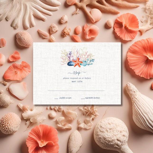 Enkel Seashell Beach-OSA kort (Simple Seashell Beach RSVP Card)