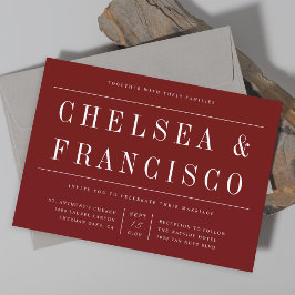 Enkel seriös modern typografi Burgundy Bröllop Inbjudningar