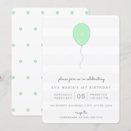 Enkel Shabby chic Grönt och Grått Ballon Birthday Inbjudningar