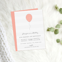Enkel Shabby chic Rosa och Grått Ballonfödelsedag Inbjudningar