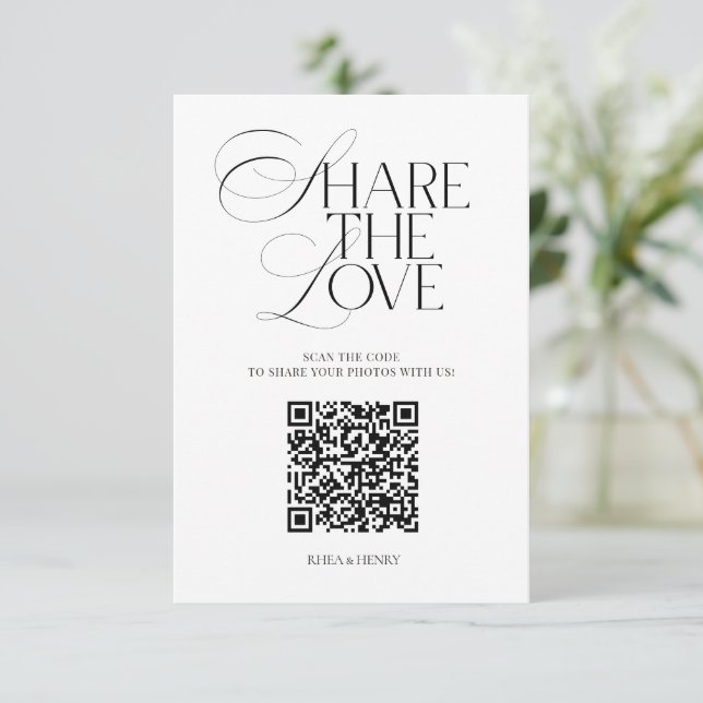 Enkel Share the Love Bröllops QR-kod Kort (Stående Fram)