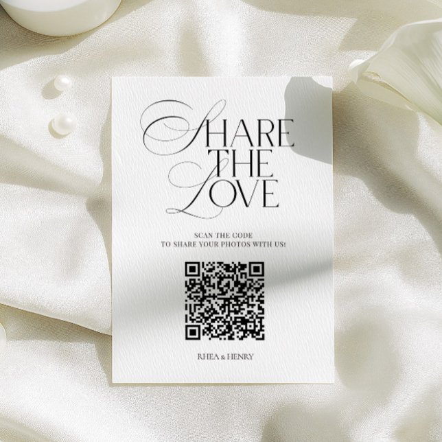 Enkel Share the Love Bröllops QR-kod Kort (Simple Share the Love Wedding QR Code Card)