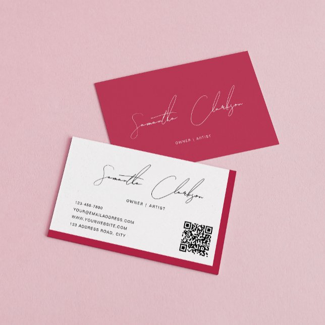 Enkel Shock rosa Handskriven QR-kod för Magenta Visitkort (Skapare uppladdad)