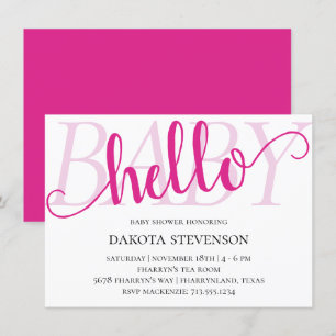 Enkel Shock rosa Hej Baby   Magenta Script Shower Inbjudningar