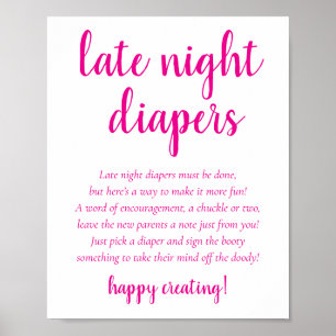 Enkel Shock rosa, sena nattblöjor Baby Shower Poster