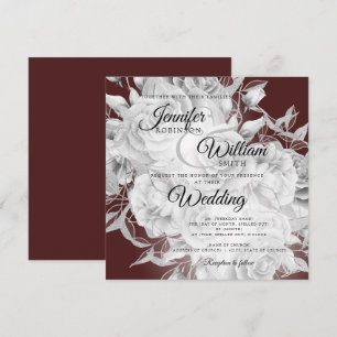 Enkel Silver & Burgundy Elegant Blommigt Bröllop
