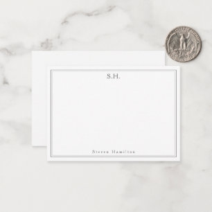 Enkel Silver Grått 2 Monogram Namn minimala Gräns Anteckningskort