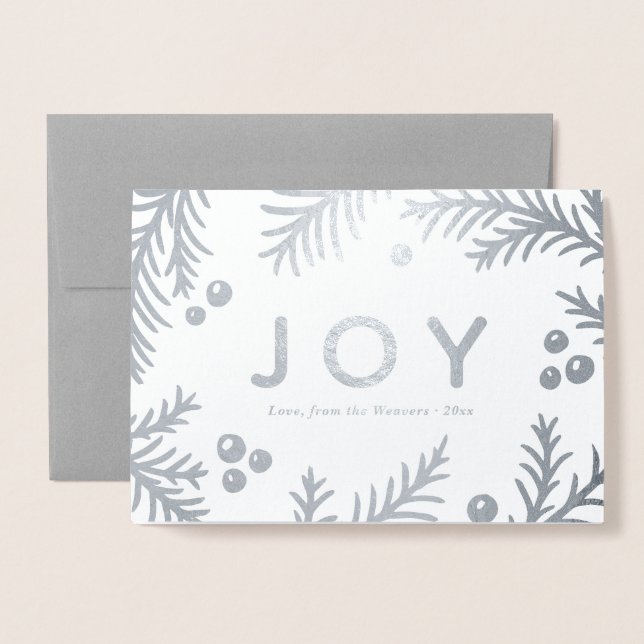 Enkel Silver JOY Helgdagskorts | Real Foil Folierat Kort (Framsida med kuvert)