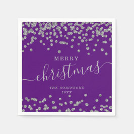 Enkel Silver-jul Helgdagarna Glitter Lila Pappersservett