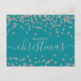 Enkel Silver-jul Helgdagarna Glitter Teal Helg Vykort