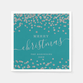 Enkel Silver-jul Helgdagarna Glitter Teal Pappersservett