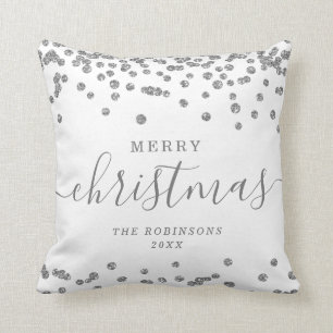 Enkel Silver-jul Helgdagarna Glitter White Kudde