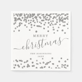 Enkel Silver-jul Helgdagarna Glitter White Pappersservett