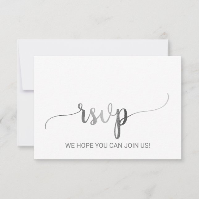 Enkel silverfolie kalligrafi RSVP-kort OSA Kort (Framsida)