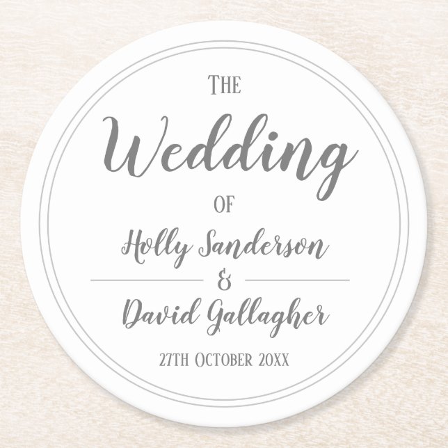 Enkel silvergrå och vit design underlägg papper rund (Framsidan)